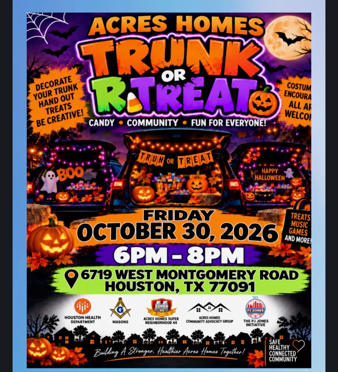 Acres Homes Trunk or Treat event flyer