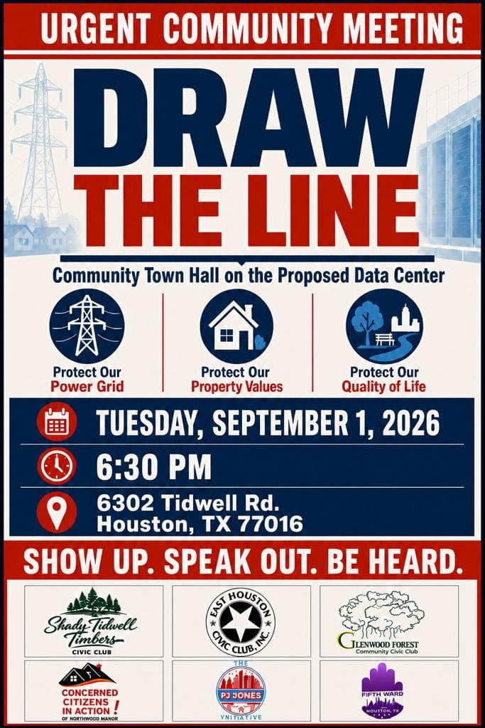Draw the Line — Community Town Hall on the Proposed Data Center event flyer