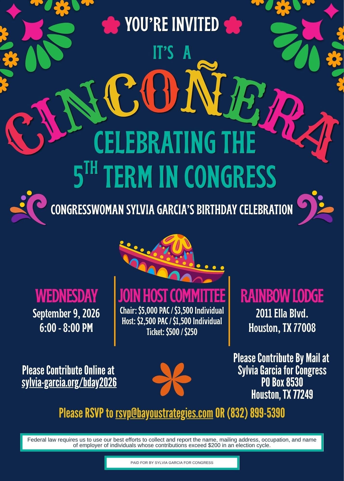 Congresswoman Sylvia Garcia Birthday Celebration event flyer