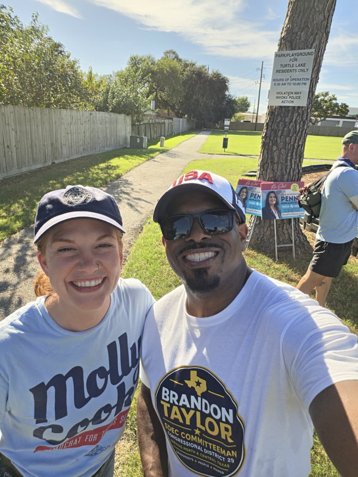 Brandon K. Taylor and Senator Molly Cook during community canvassing.